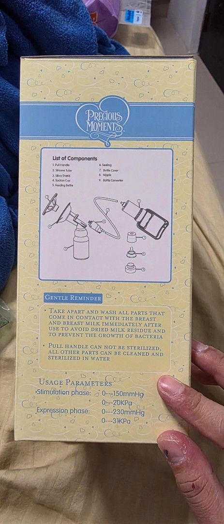 Precious Moments Manual Breast Pump (Category: Breastfeeding & Bottle Feeding) located in Del Monte. Submitted by gjmta (Listing ID 1449111896, Image 2). Description: - Precious Moments manual breast pump - Easy to assemble and use - Includes all components shown in the box - Comfortable, easy-grip handle - Reliable and portable for mothers on the go - Compact design for easy storage and travel Precious Moments Manual Breast Pump | New, washed an
