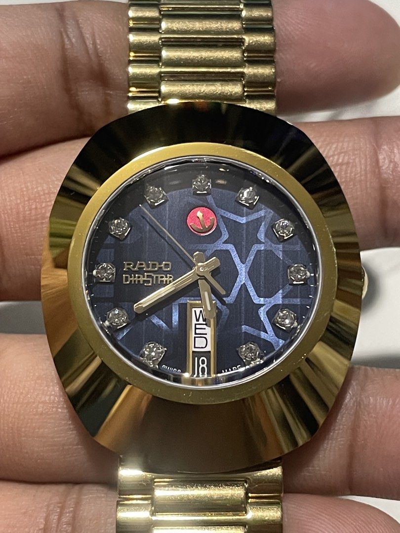 Rado Diastar (Category: Luxury Watches) located in Taguig. Submitted by j_watches007 (Listing ID 1449183839, Image 2). Description: - Genuine Gold Rado Diastar Watch - Swiss Made - 764.04.13.3 - 16160538 - Stunning Blue Patterned Dial - Elegant Diamond Hour Markers - Convenient Day and Date Display - Durable Bracelet Strap - Versatile for Everyday or Special Events “Watch Only” DISCLAIMER: IT’S OLD USED WATCHES EXPECT OF SOME SCRATCHES/SIGNS OF U