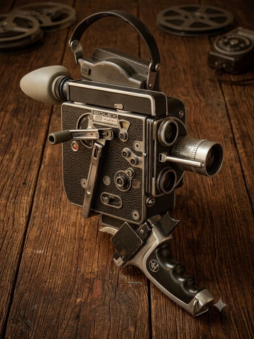 Rare Vintage Film Camera- Arriflex & Bolex H16 + Zeiss Lenses (Category: Cameras) located in Kuala Lumpur. Submitted by desmondnew35627 (Listing ID 1449110920, Image 3). Description: Selling as a complete lot only: Year 1956 Swiss made, Bolex H16 Reflex Kit: Includes the iconic aluminum Paillard pistol grip, silver prime lens, top leather strap, and rubber eyecup. Year 1952 German made, Arriflex 16ST : Features the famous 3-lens turret. Upgraded 