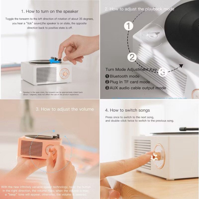 Retro Vinyl Portable Bluetooth Speaker (Category: Soundbars, Speakers & Amplifiers) located in Cavite. Submitted by shoplyly (Listing ID 1449318183, Image 3). Description: Completely functional and doubles as a room decor din! The sound quality is good for its price and small size. The CD design moves din when a song is playing. USB charging cable included. I don't have the original box anymore, but I'll be sure to ship this in a secured packagin