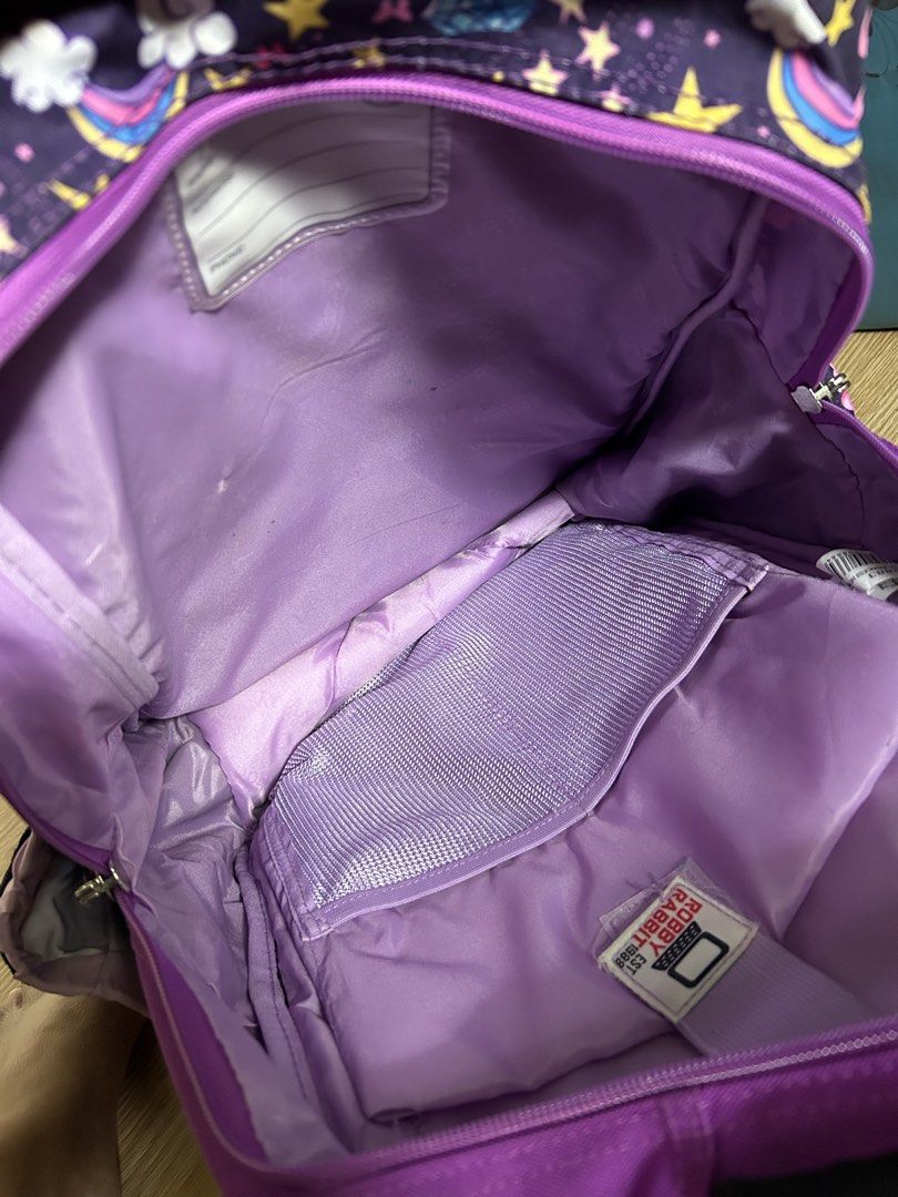 Robby Rabbit Purple Backpack with Bunny and Rainbow Design (Category: Backpacks) located in Manila. Submitted by cris. (Listing ID 1449322077, Image 3). Description: For sale 16inch Backpack Orig Robby rabbit Slightly used. 700pesos for pickup or palala nyo nalang. 📍Pacheco Tondo Manila.
