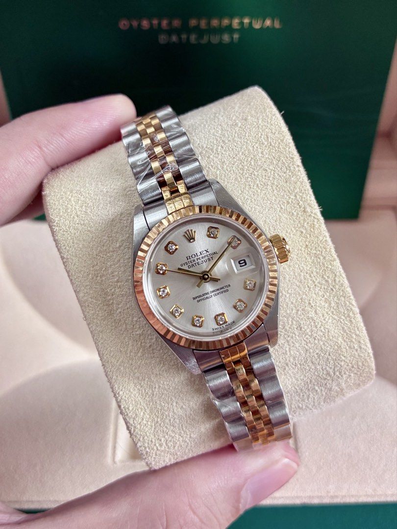 Rolex Datejust 26mm (Category: Luxury Watches) located in Cebu City. Submitted by cebluxxe_watches (Listing ID 1449279860, Image 3). Description: Rolex Datejust 26mm 79173 Two-tone yellow gold (Most sought after combination) Silver Dial with Big diamonds Year 2002 Very Mint condition Comes as Watch only (Lost paper) ✅ Always Open for re-authentication ✅ Trades accepted ✅ 6 months warranty on movement ✅ 100% Money back guarantee.