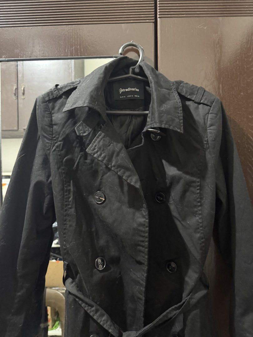 Small - Medium Stradivarius Black Double-Breasted Trench Coat (Category: Luxury Bags & Wallets) located in Caloocan City. Submitted by threegirlscloset2 (Listing ID 1449299830, Image 3). Description: Size: Medium Negotiable .