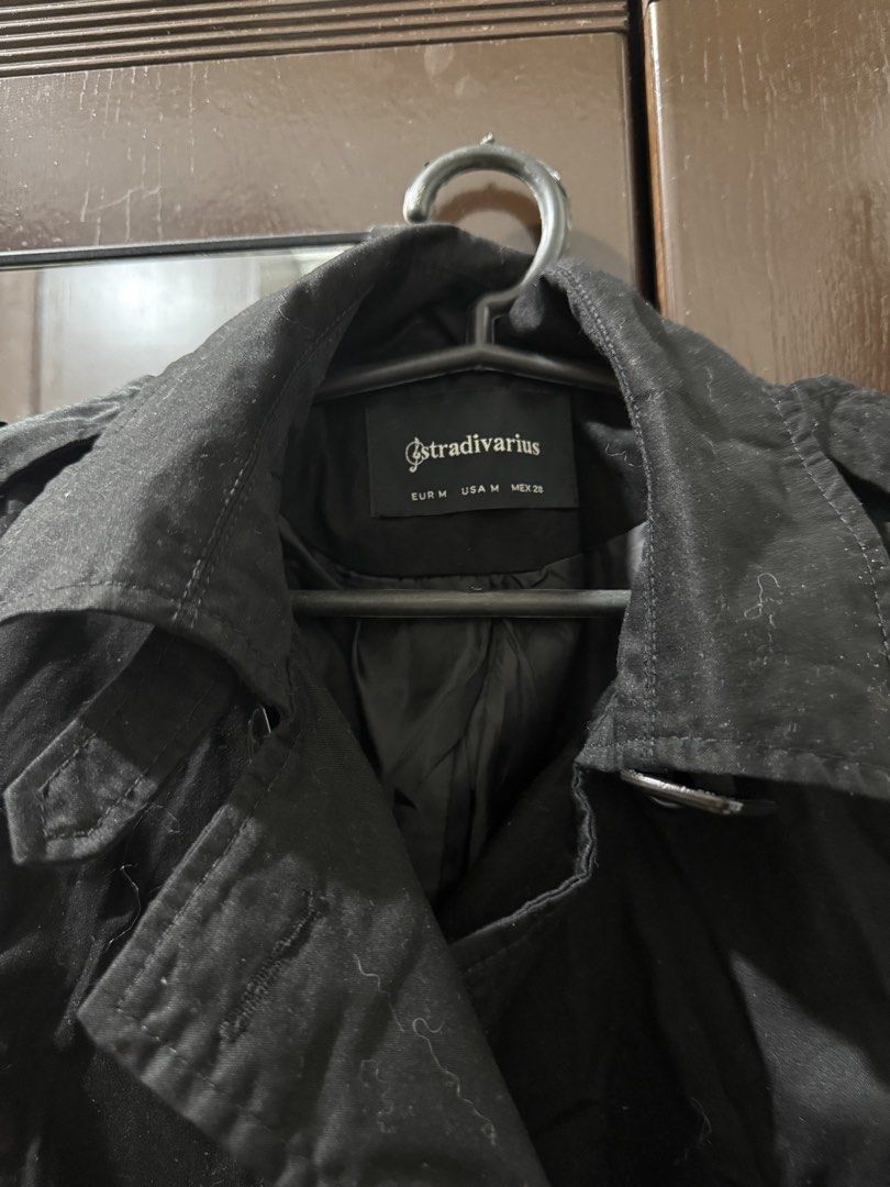 Small - Medium Stradivarius Black Double-Breasted Trench Coat (Category: Luxury Bags & Wallets) located in Caloocan City. Submitted by threegirlscloset2 (Listing ID 1449299830, Image 2). Description: Size: Medium Negotiable .