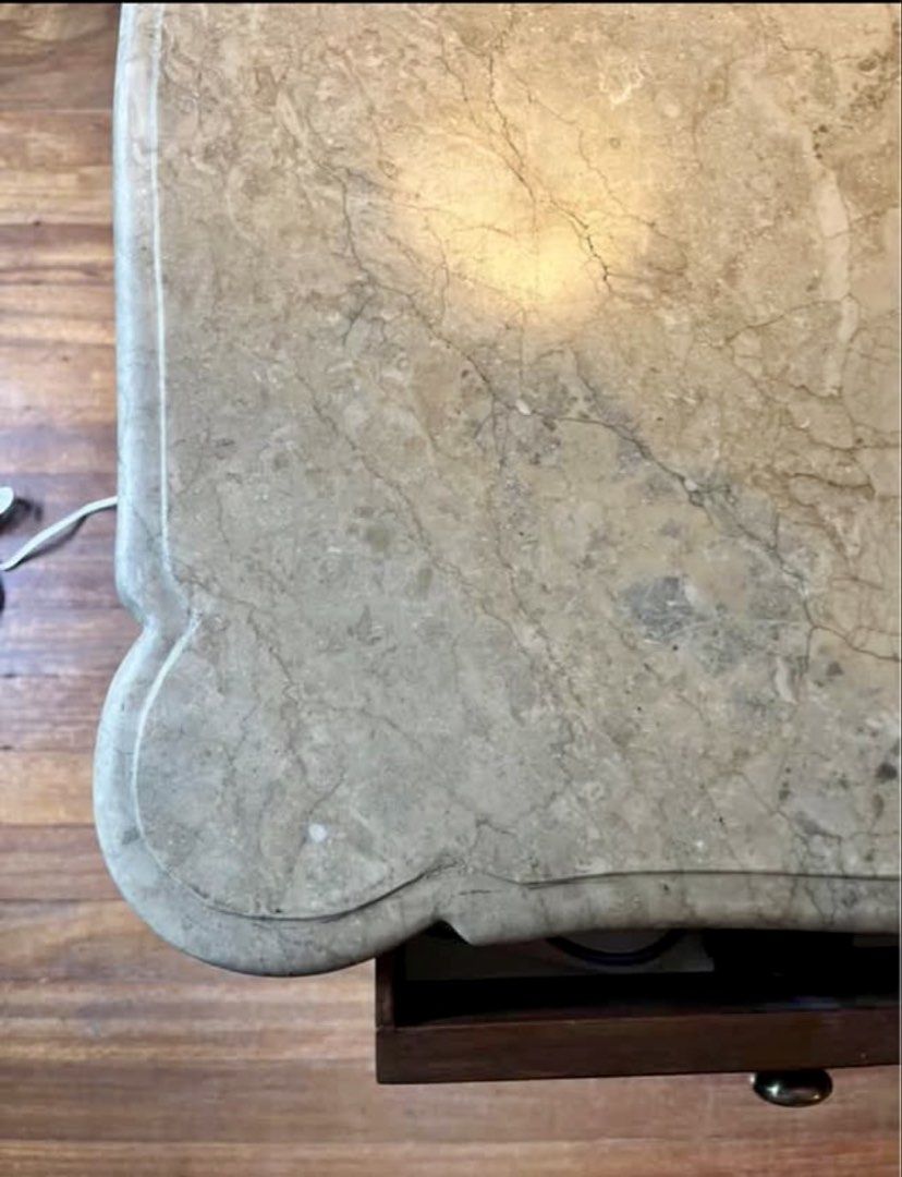 SOLID MARBLE DESKTOP (Category: Tables & Sets) located in Mandaluyong City. Submitted by goodfair (Listing ID 1449185352, Image 3). Description: This is a substantial piece featuring a heavy, genuine marble top with beautiful natural veining and elegant scalloped edges. Dimensions: 54.5"× 26" × 1" Does not come with the base frame. See last picture for the sample desk. Free delivery within Metro Manila..