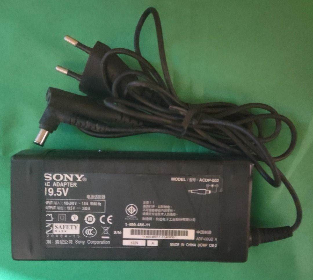 SONY ACDP-002 AC ADAPTER 19.5V 3.05A (Category: Cables & Adaptors) located in Binan City. Submitted by enrivo (Listing ID 1449235069, Image 1). Description: AC ADAPTER SONY MODEL ACDP-002 - Input: 100-240V~1.5A 50/60Hz - Output: 19.5V 3.05A - Price: ₱250 - NOTE: UNIT HAS BEEN REPAIRED.