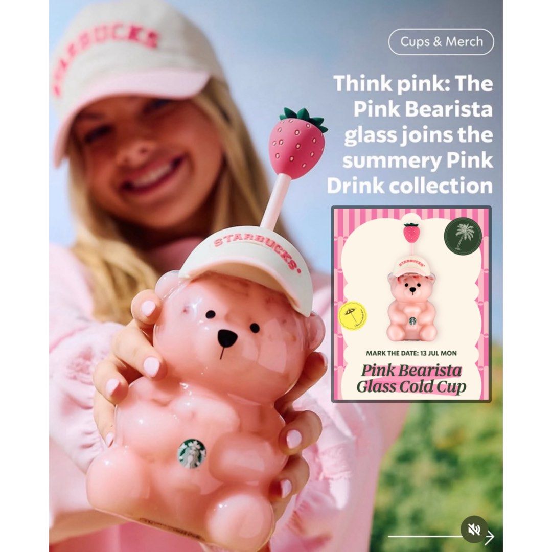 Starbucks Pink Bearista Glass Cold Cup with Straw