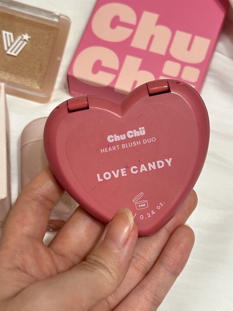 Take All Makeup (Chuchu, Vice Co, Banila Co) (Category: Makeup) located in Pasig City. Submitted by michahhh_ (Listing ID 1449224261, Image 3). Description: - Bundle includes: Vice Cosmetics Glow Spell highlighter in Champagne, ChuChu Heart Blush Duo in Love Candy, B. Romantic liquid blush, and a small lip balm. - Condition: Some items are brand new, while others have been lightly used..