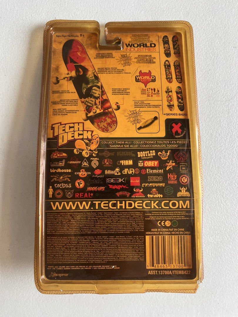 Tech Deck World Industries Fingerboard with Stickers & Tools (Category: Action & Battle Toys) located in Mandaluyong City. Submitted by ronohuntschase (Listing ID 1449108359, Image 2). Description: - Original Tech Deck World Industries fingerboard set - Includes sticker sheet - Comes with extra wheels - Tool included for assembly/repairs - Features authentic World Industries graphics - Part of the Generation X series - Ideal for collecting or pla