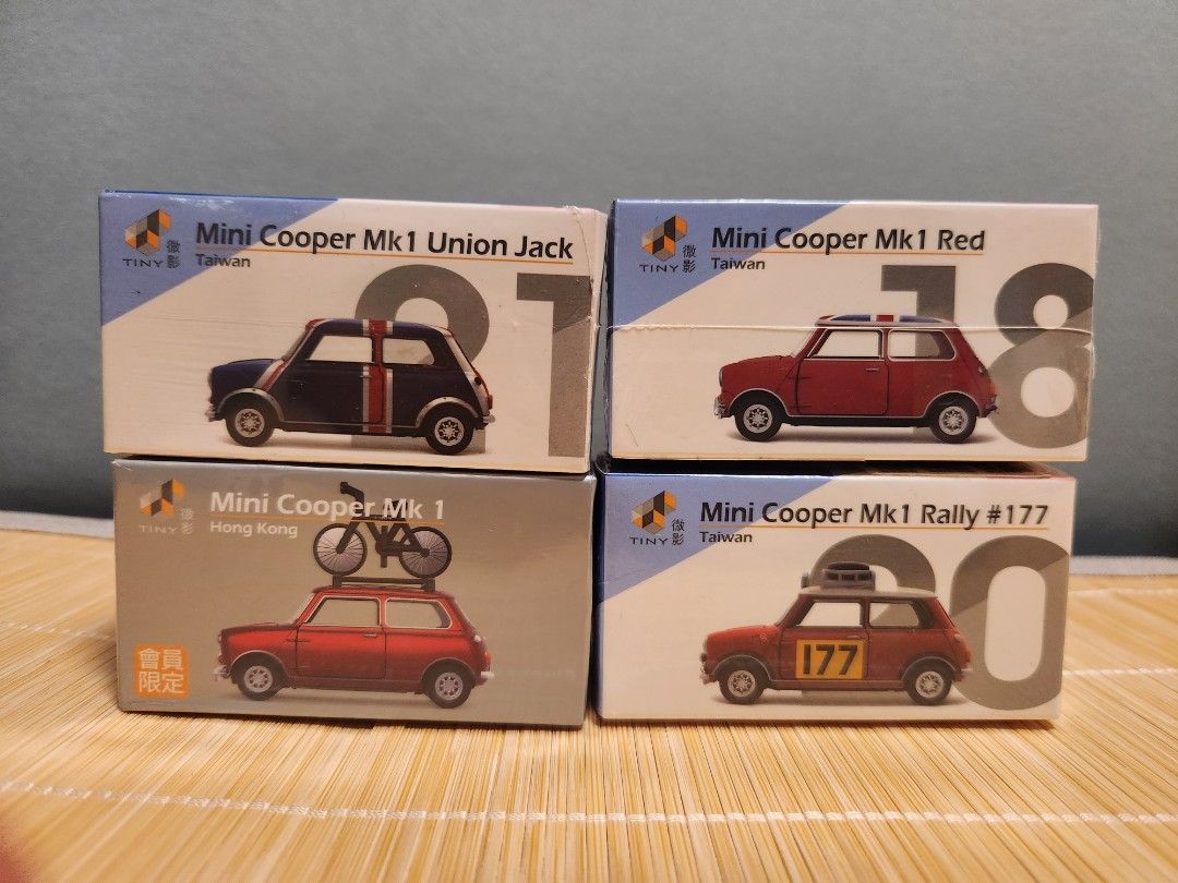 Tiny Mini Cooper （分類：汽車模型）位於 Hong Kong。 由 minna1288 提交（商品編號 1449248870，圖片 2）。簡介： 圖一每架$85 圖二每架$95（註：會員限定已拆膠） 其餘全部未拆膠，但因存放多年不保證完美無瑕。議價不回，謝謝！。