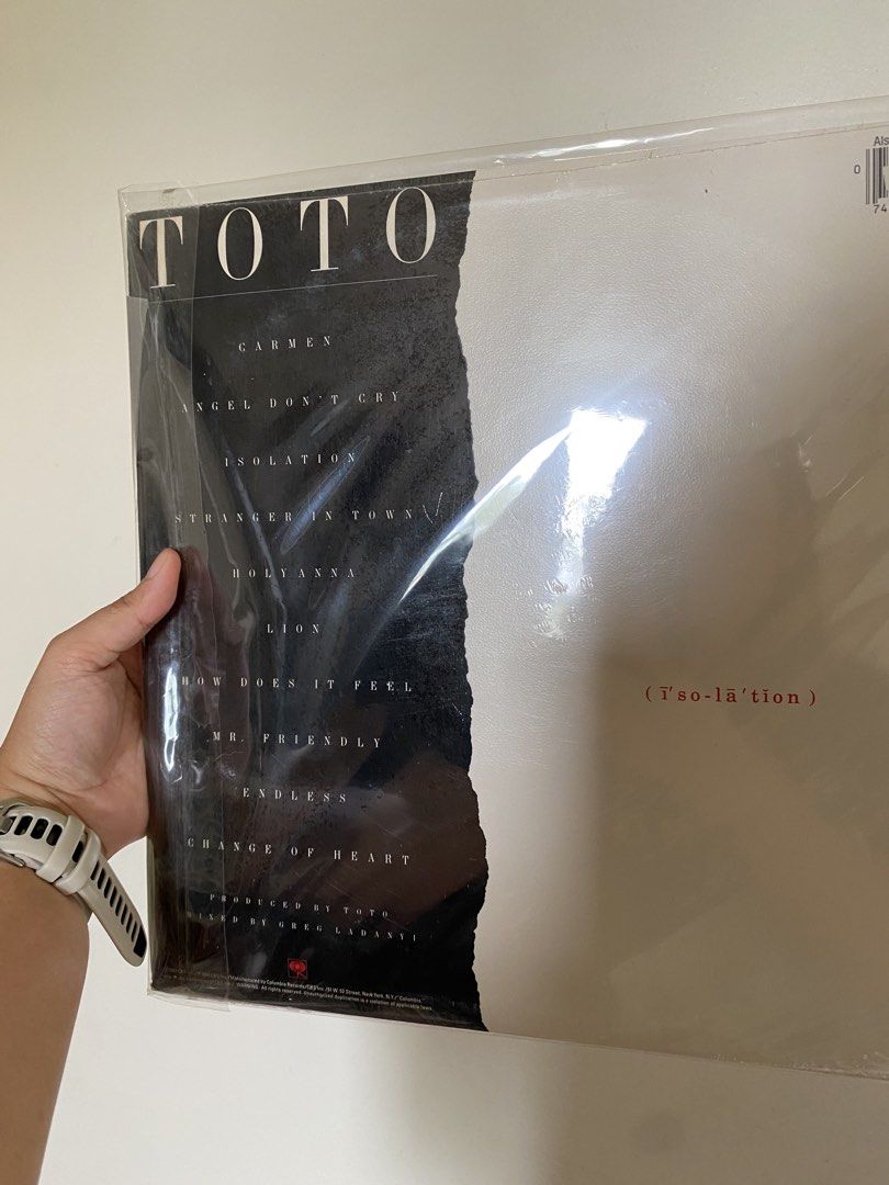 TOTO "Isolation" Vinyl Record (Category: Vinyls) located in Manila. Submitted by k0pimonster (Listing ID 1449106156, Image 2). Description: - Original vinyl record of TOTO's "Isolation" album. - Features hit songs: "Stranger In Town" and "Holyanna". - Includes other tracks: "Carmen", "Angel Don't Cry", and "Endless". .