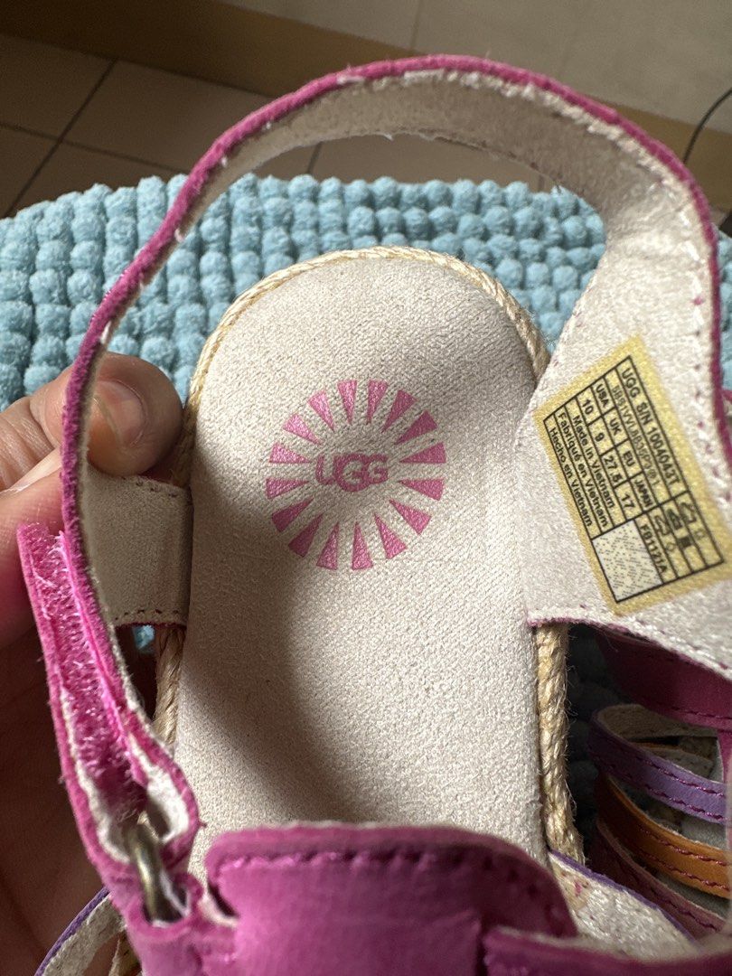 UGG Pink Purple Orange Strappy Sandals (Category: Babies & Kids Fashion) located in Quezon City. Submitted by ur_shop (Listing ID 1449136487, Image 3). Description: - Adorable UGG sandals for kids - Features woven straps in pink, purple, and orange - Easy hook-and-loop closure for quick on and off - Stylish espadrille-style sole - Ideal for summer adventures and everyday wear.