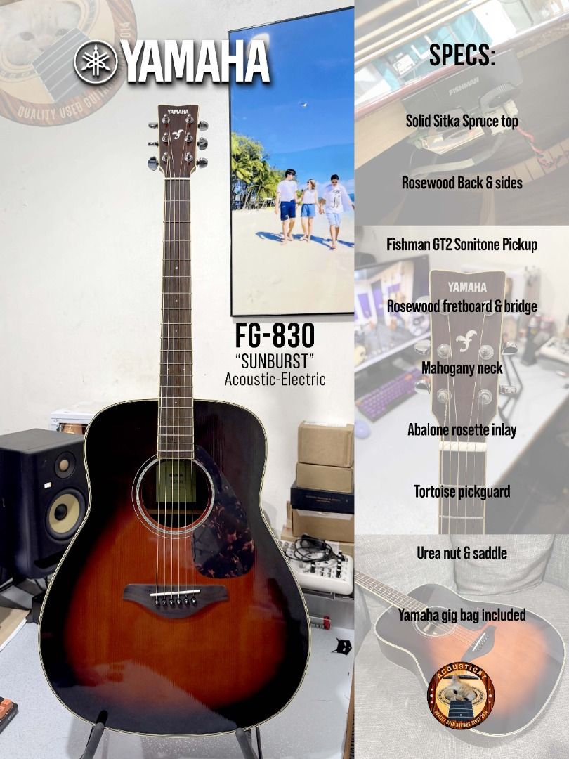 Yamaha FG-830 Sunburst Guitar (Category: Musical Instruments) located in Manila. Submitted by acousticat (Listing ID 1449262319, Image 1). Description: For Sale / Swap Please Read Location: Tondo, Manila ----------------------------------- Yamaha FG-830 Sunburst Guitar 25K ₱25,000 (27K trade value) Good as New! Solid Sitka Spruce top Rosewood back & sides New Fishman GT2 pickup installed Yamaha bag included Trade/Swap to other guitars Trade/Swap 