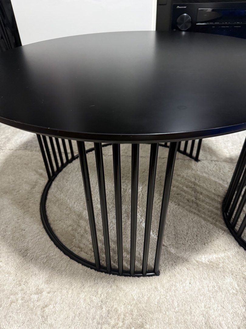 2 Piece Center Table Nesting Set (Category: Tables & Sets) located in Makati City. Submitted by AGPMC (Listing ID 1449505182, Image 2). Description: Selling our 2-piece nesting center table set from Our Home (SM Megamall). 80cm * Purchased brand new about 1 year ago * Original price: ₱5,000 * Selling for only ₱3,000 * Modern matte black finish with sturdy metal frame * Can be used together as nesting tables or separately * Still in good condition