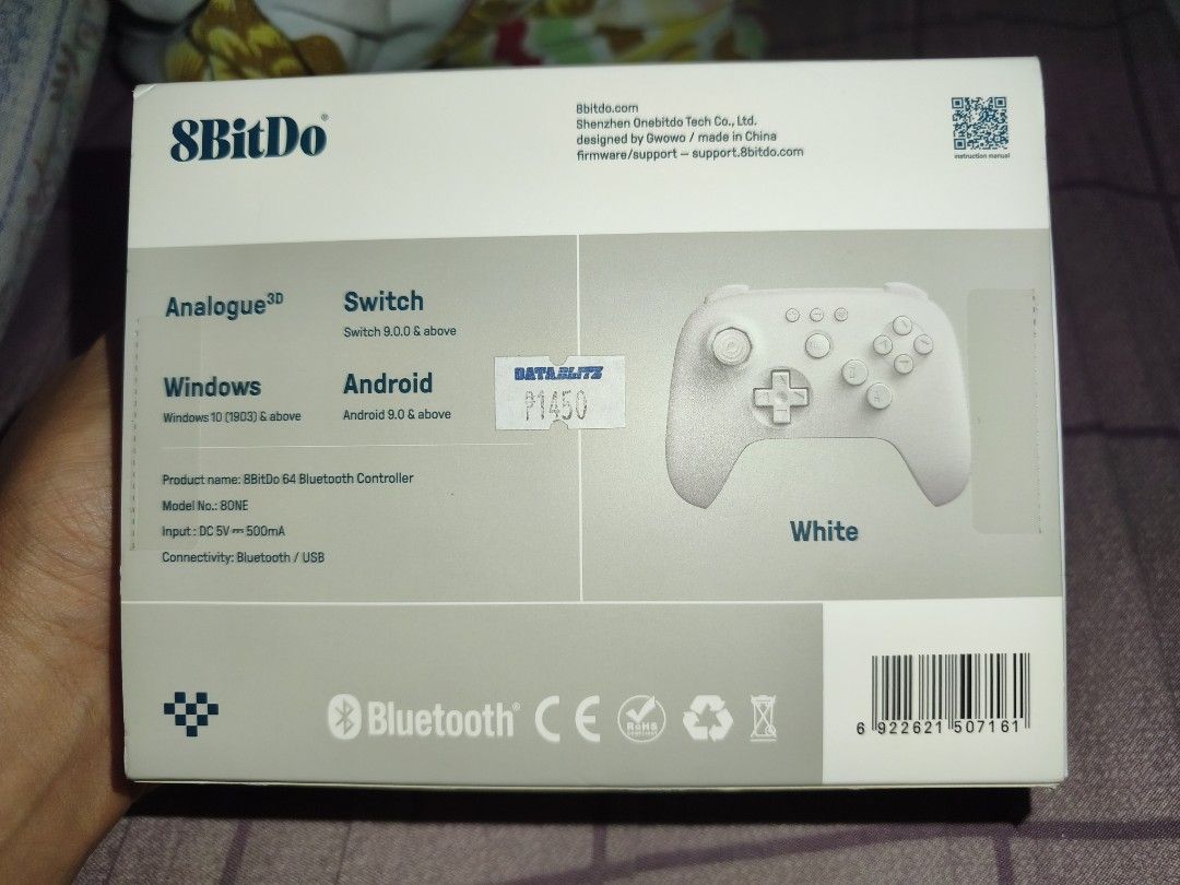 8BitDo 64 Bluetooth Controller White (Category: Controllers) located in Kawit. Submitted by kennedy000 (Listing ID 1449515595, Image 3). Description: Selling! 8BitDo 64 Bluetooth Controller Nagkamali ng bili hindi ito yung controller na hanap ko. Brand new, binuksan lang to check. Orig Price: 1450 Selling Price: 1350 Can do meetups: Kawit, Noveleta, Sm Bacoor.
