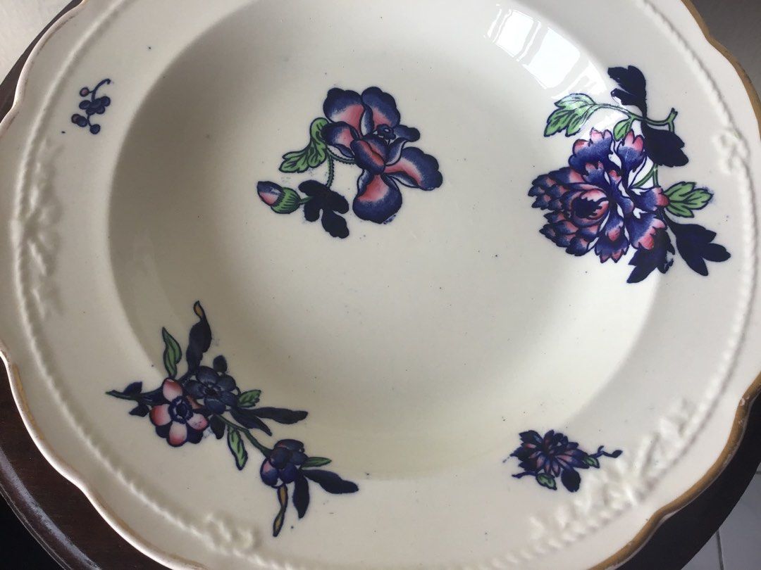 Antique 1867 British Registered Design Creamy White Ironstone Peony/Indian Tree Pattern Gold Trim Hand Painted Soup Plate - Ridgway Co. (Category: Vintage Collectibles) located in Kuala Lumpur. Submitted by gagalamblamb_1974 (Listing ID 1449410487, Image 3). Description: This is a beautiful, highly collectible antique ironstone soup plate produced by the renowned Ridgway Company of Staffordshire, England. This piece exemplifies the exquisite craf