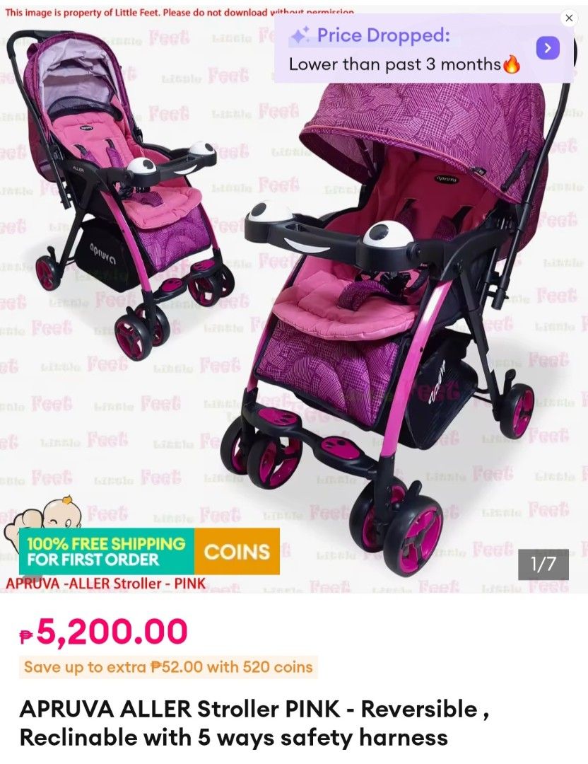 APRUVA ALLER Stroller Pink - Reversible, Reclinable (Category: Strollers) located in Manila. Submitted by sandralove07184 (Listing ID 1449386034, Image 1). Description: 🌸 Apruva Aller Reversible Baby Stroller for Sale 🌸 Selling our pre loved Apruva pink baby stroller in good used condition. Lightweight, easy to push, and folds for convenient storage and travel. Comes with a canopy for sun protection, storage basket underneath, and cup holder tr