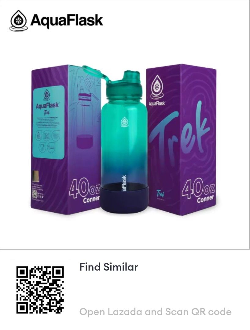 AquaFlask Trek 40oz Conner Water Bottle (Category: Water Bottles & Tumblers) located in Muntinlupa City. Submitted by gdupalco (Listing ID 1449468325, Image 1). Description: - AquaFlask Trek 40oz water bottle - Stylish teal and blue ombre color - Includes original box - Perfect for staying hydrated on the go - Durable and fashionable design.