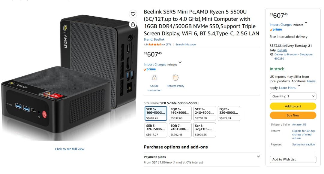 Beelink SER5 Mini PC AMD Ryzen 5 5500U508552914781480964