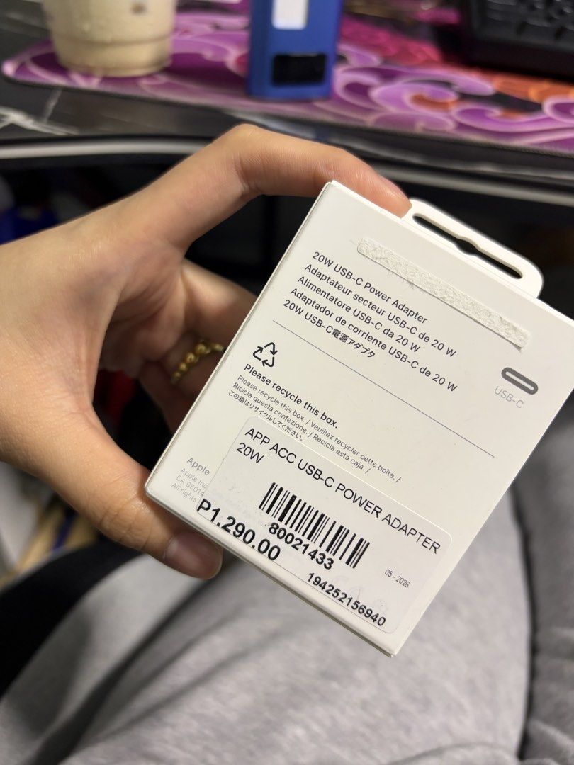 BEYOND THE BOX 20W TYPE C ADAPTER (Category: Chargers & Cables) located in Manila. Submitted by bimeulv (Listing ID 1449390729, Image 2). Description: I bought a USB to Lightning cord, not fit for this 😔.