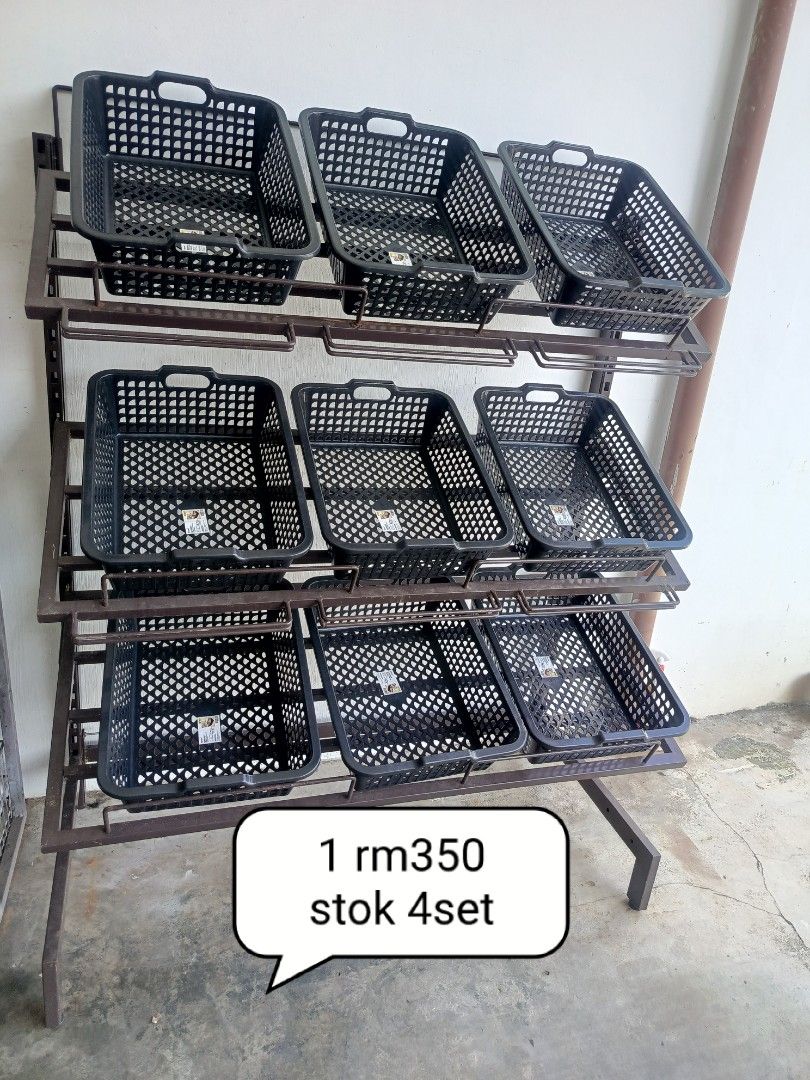Black Perforated Baskets Display Rack for Sale (Category: Shelves, Cabinets & Racks) located in Johor Bahru. Submitted by ali95aliha10711 (Listing ID 1449523082, Image 1). Description: - Sturdy metal display rack - Includes 12 black perforated baskets - Each basket features easy-carry handles - Ideal for organizing or displaying various items - Multi-tiered design - Sold as a complete set - Price is negotiable.