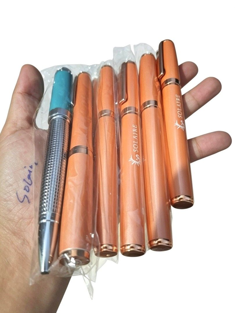 Blue Solaire Pens - sold each (Category: Stationery & School Supplies) located in Quezon City. Submitted by ana-chan (Listing ID 1449343061, Image 2). Description: Set of 6 Solaire pens: 1 teal/silver, 5 rose gold (shimmering). All new in original packaging. Perfect for gifts!.