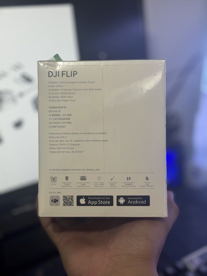 DJI FLIP STANDARD (RC-N3) (Category: Drones) located in Caloocan City. Submitted by robcarrera (Listing ID 1449369961, Image 3). Description: DJI FLIP STANDARD RC-N3 Sale Price: ₱14,990 Specifications: - Under 249 g - 31 minutes Max Flight Time - 13 km Max Flight Distance - 10.7 m/s (Level 5) Wind Speed Resistance - 16 m/s Max Horizontal Speed - 2 GB Internal Storage - 1/1.3 inch CMOS Sensor - Bluetooth 5.0 - 3110 mAh Battery Inclusion: DJI Flip 