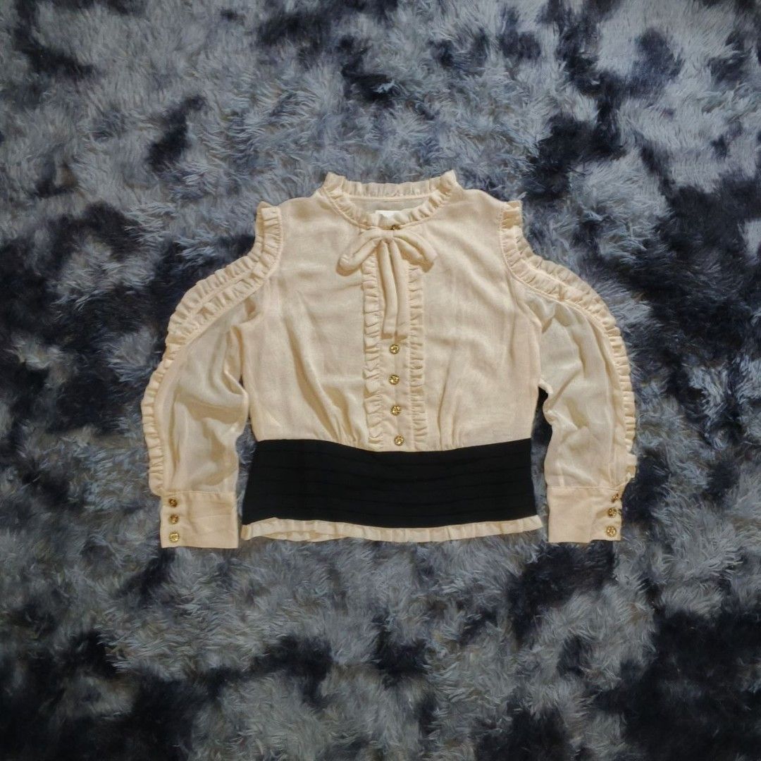 Edward Achour Open Shoulder Ruffled Detail Blouse (Category: Luxury Apparel) located in Dagupan City. Submitted by finestthriftstuffph (Listing ID 1449470653, Image 3). Description: (Authentic) Very Presentable Size: 40 on Tag (Measured by INCHES) Width: 20 Length: 22 Shoulder:_ Open Sleeve: 22 Condition: As New Color Rate: 10/10 Issue: None "Colors may vary due to lightning" "Swipe each photo to see more details.