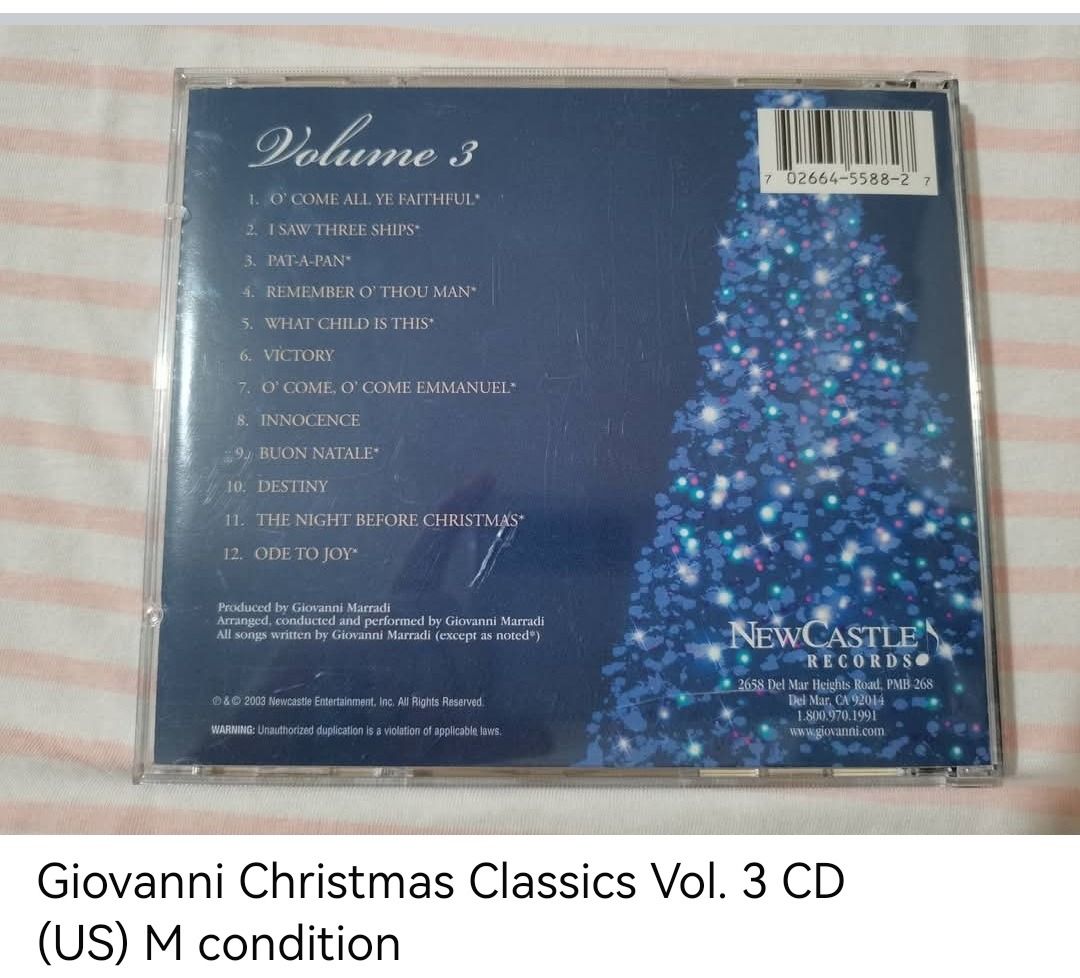 Giovanni Christmas Classics Vol. 3 CD (unsealed) (Category: CDs & DVDs) located in Dangcagan. Submitted by cd_haven5 (Listing ID 1449386149, Image 2). Description: #FORSALE #FORSALE #FORSALE #Authentic #Legit #Original We only sell original items. All items posted are on hand. Please message me for availability of the item/s because the items are also posted on my other online stores. All items are imported unless stated PH. We also accept Pre-or