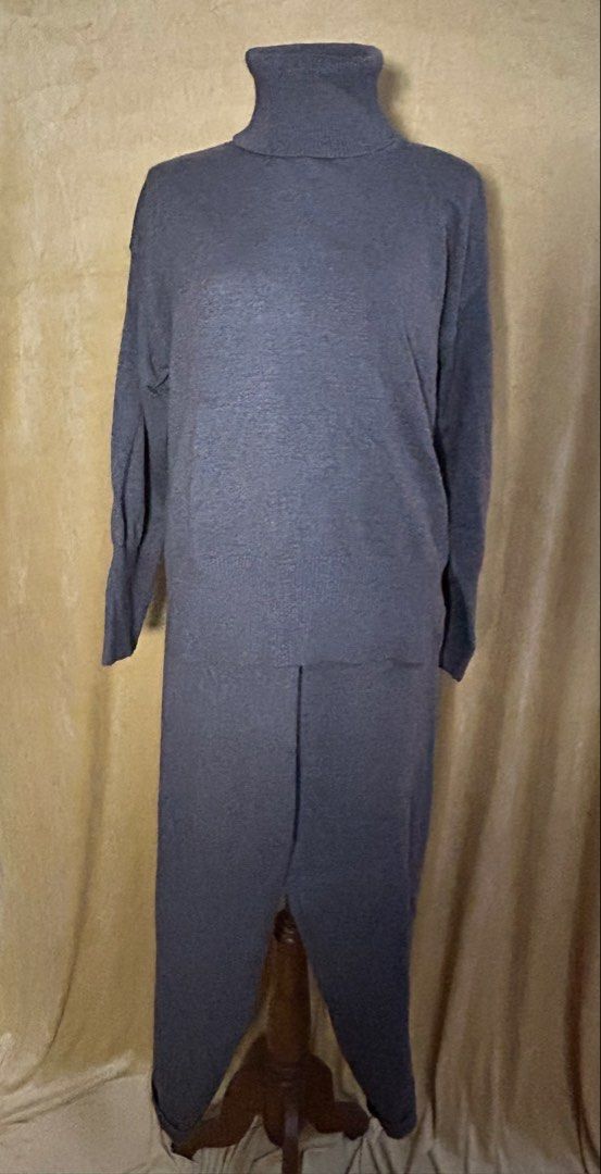 Grey Turtleneck Sweater and Pants Set (Category: Sets or Coordinates) located in Batangas. Submitted by mkjgb (Listing ID 1449531292, Image 1). Description: Can fit up to XL. Oversized. Length from shoulder is 27”. Width at waist is 22” (laid flat). Has pockets. - Great airport outfit - Comfy grey knit set - High turtleneck sweater with long sleeves - Matching pants included - Ideal for casual wear or lounging - Made from soft material - Can be s