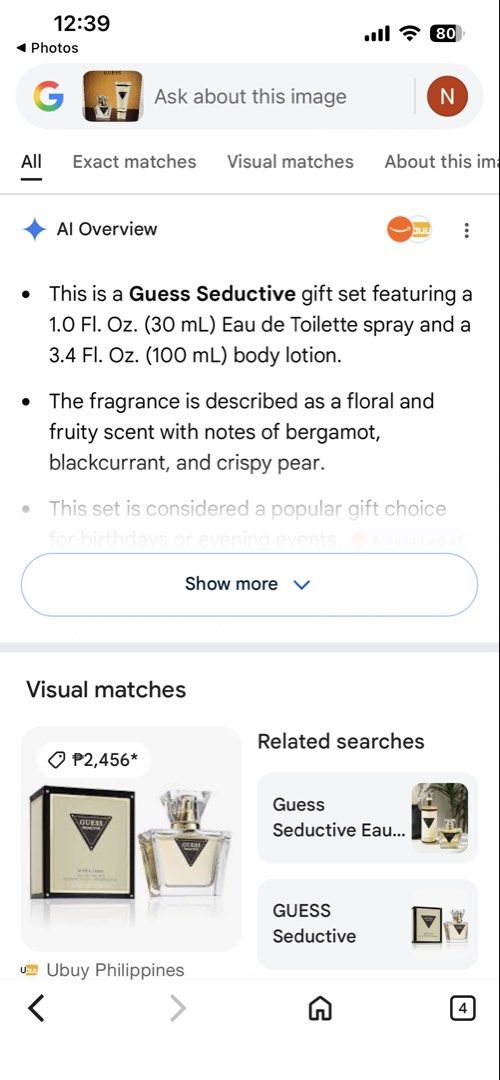 Guess Seductive gift set for women (Category: Fragrance & Deodorants) located in Santa Rosa. Submitted by ninaparis (Listing ID 1449365661, Image 3). Description: Original Guess Seductive set includes 30 ml Perfume & 100 ml Lotion.