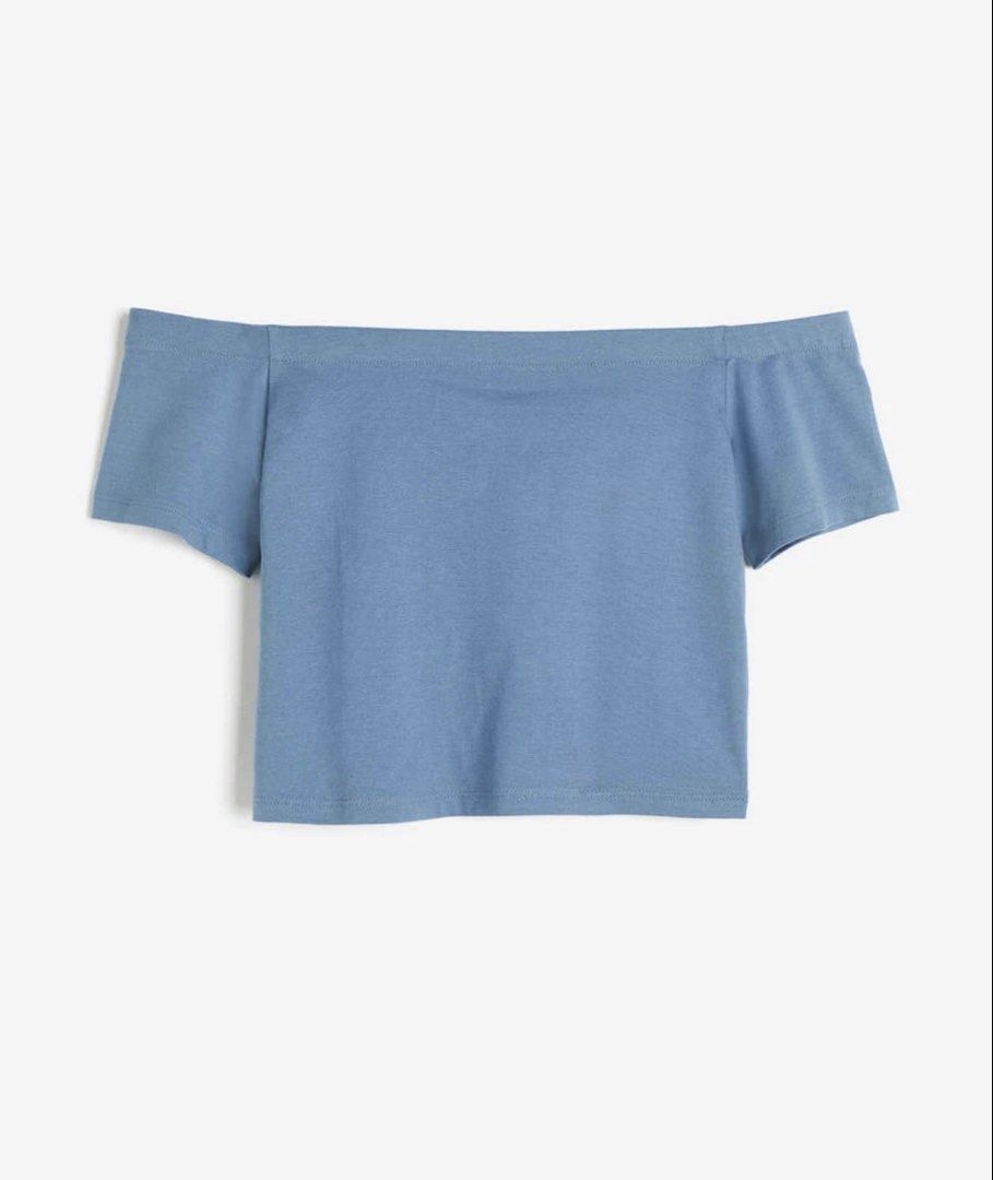 H&M Blue Off-the-Shoulder Cropped Top (Category: Blouses) located in Pasig City. Submitted by loveanca (Listing ID 1449498131, Image 1). Description: used once; bought for 499 at H&M .