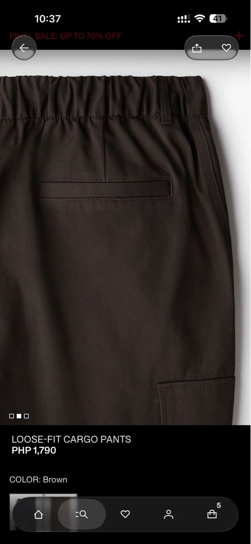 H&M MEN loose fit cargo pants brown (Category: Announcements) located in Caloocan City. Submitted by storm4 (Listing ID 1449335439, Image 2). Description: Small 30-32 waist.