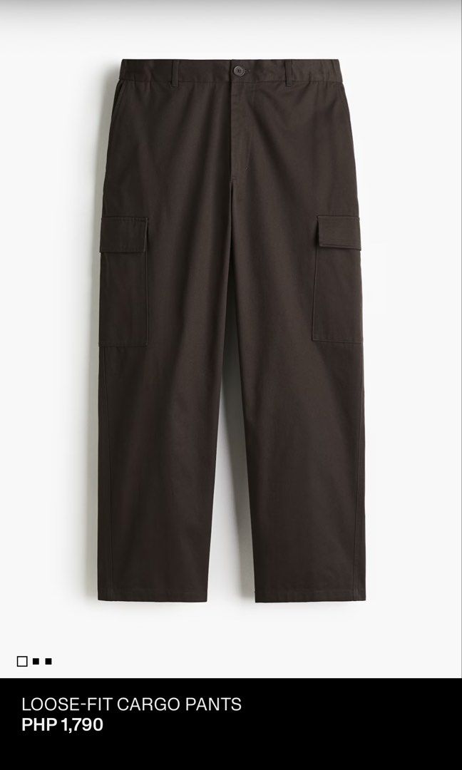 H&M MEN loose fit cargo pants brown (Category: Announcements) located in Caloocan City. Submitted by storm4 (Listing ID 1449335439, Image 1). Description: Small 30-32 waist.