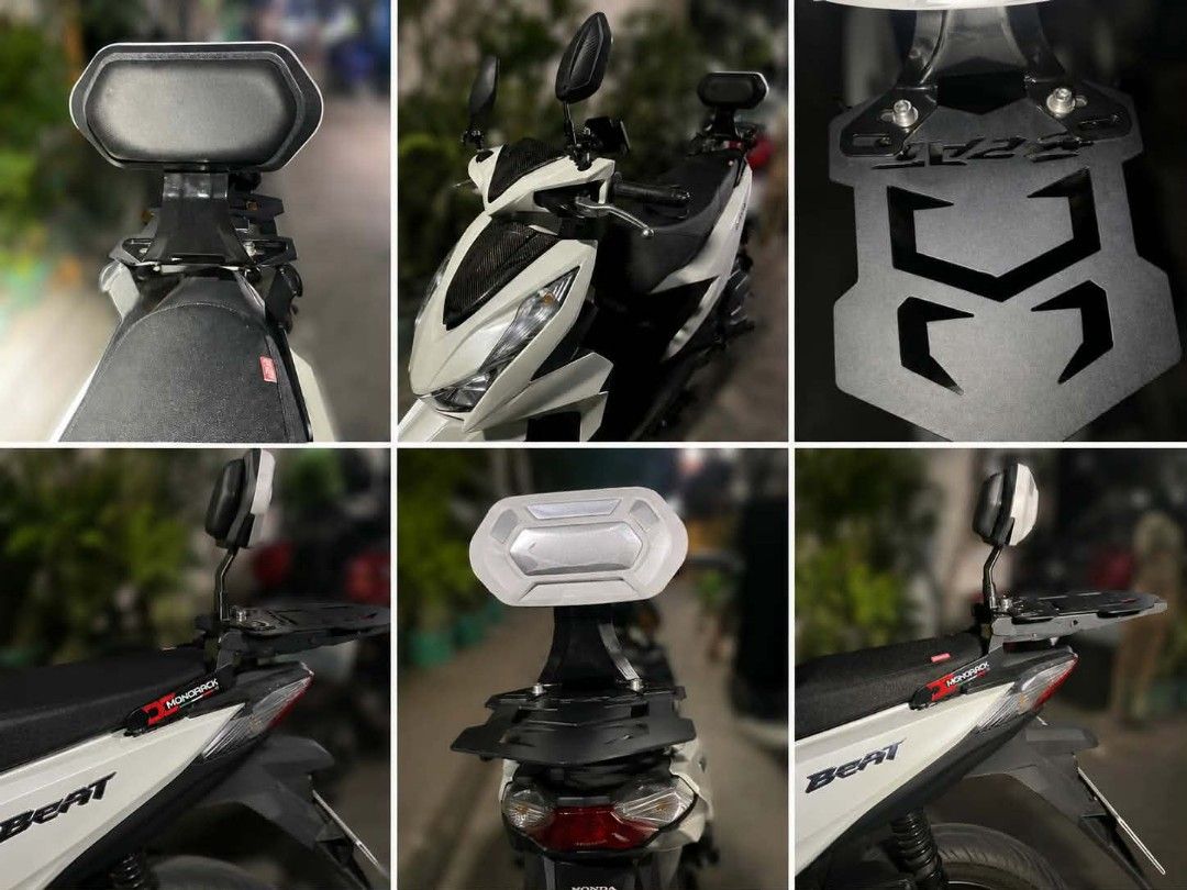 Honda Beat Monorack Luggage Rack with Backrest (Category: Other Motorcycles Parts and Accessories) located in Manila. Submitted by raizun (Listing ID 1449405205, Image 3). Description: Monorack Luggage Rack with Backrest for Honda Beat Selling a Monorack luggage rack with backrest for Honda Beat. Features: - Sleek black finish with carbon fiber accents - Backrest included for improved passenger comfort - All mounting hardware included - Easy to i