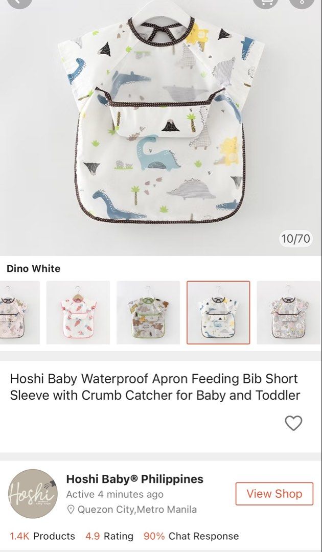 Hoshi Baby Waterproof Bibs + Training Spoon (Category: Weaning & Toddler Feeding) located in Manila. Submitted by ayelzy (Listing ID 1449425373, Image 3). Description: Bib: - Adorable dino-print feeding set perfect for your little one. - Includes two waterproof bibs with convenient crumb catchers. - Bibs feature short sleeves and are easy to wipe clean. - Ensures mealtime protection and makes feeding easier. Training spoon: - Hoshi Baby double-si