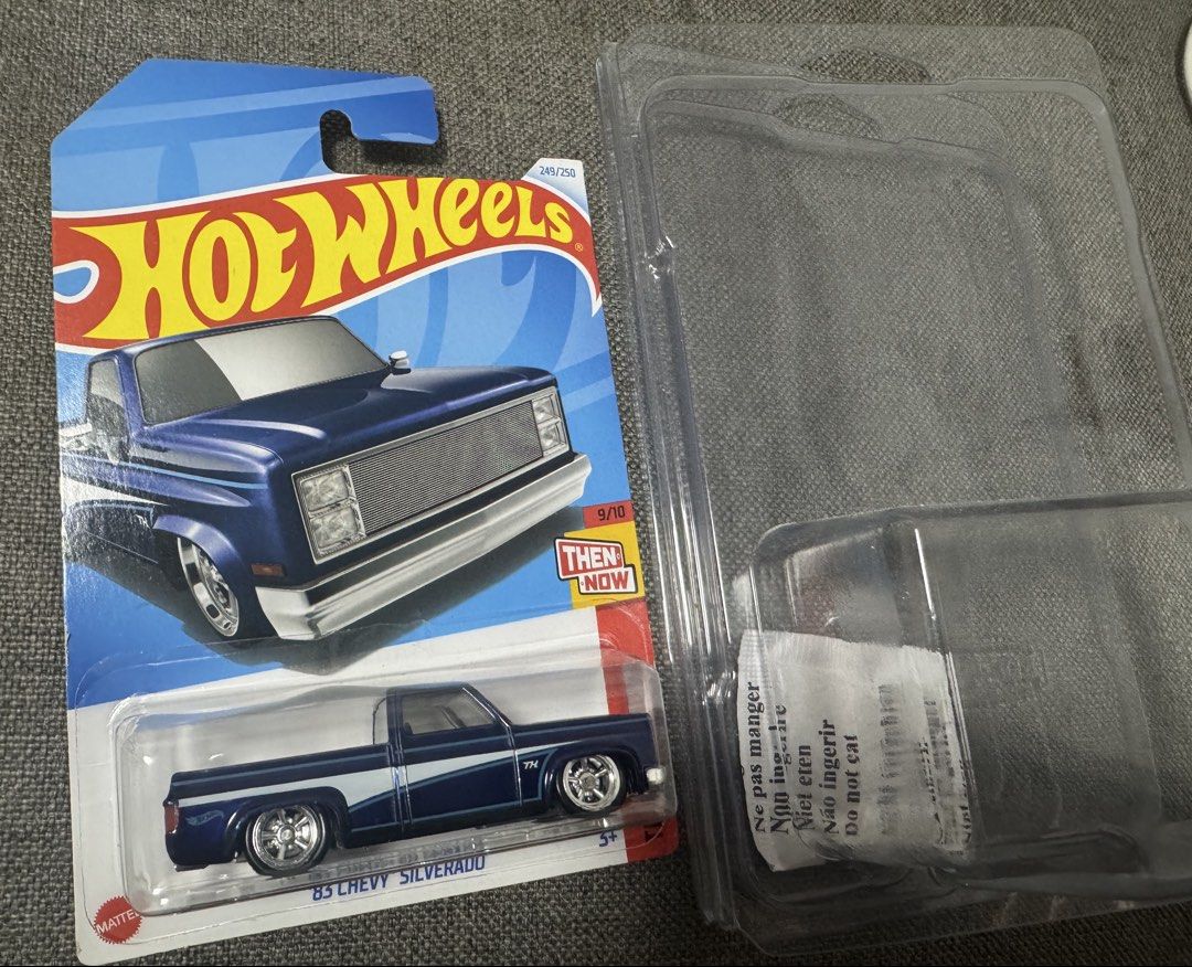 Hot Wheels 83 Chevy Silverado STH (Category: Vehicle & Diecast Models) located in Manila. Submitted by CornerStore (Listing ID 1449533772, Image 1). Description: - Hot Wheels 1983 Chevy Silverado - From the Then & Now Series (9/10) - Striking blue color with white racing stripes - Includes original packaging - Comes with a protective case - Ideal for die-cast car collectors Brand new! WYSIWYG Super treasure hunt / STH 📍marikina.