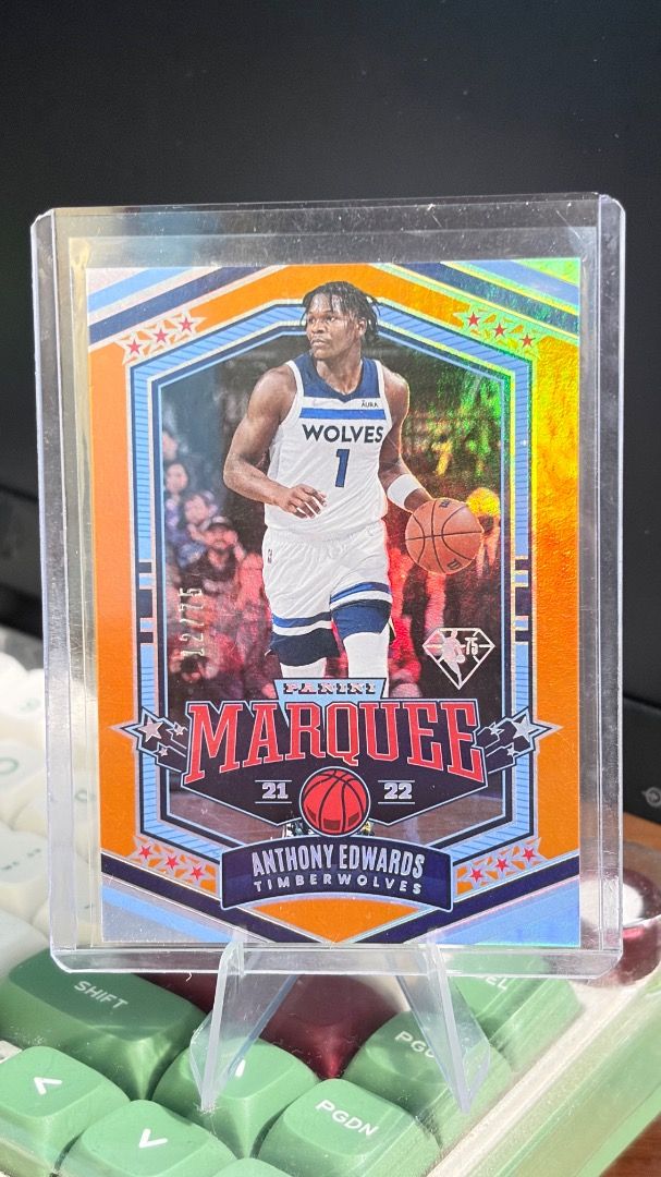 Anthony Edwards Panini Marquee 75th anniversary RC /75 (Category: Raw Singles) located in Marikina City. Submitted by apcm11 (Listing ID 1449531991, Image 1). Description: Short print card . Anthony Edwards RC CARD /75.