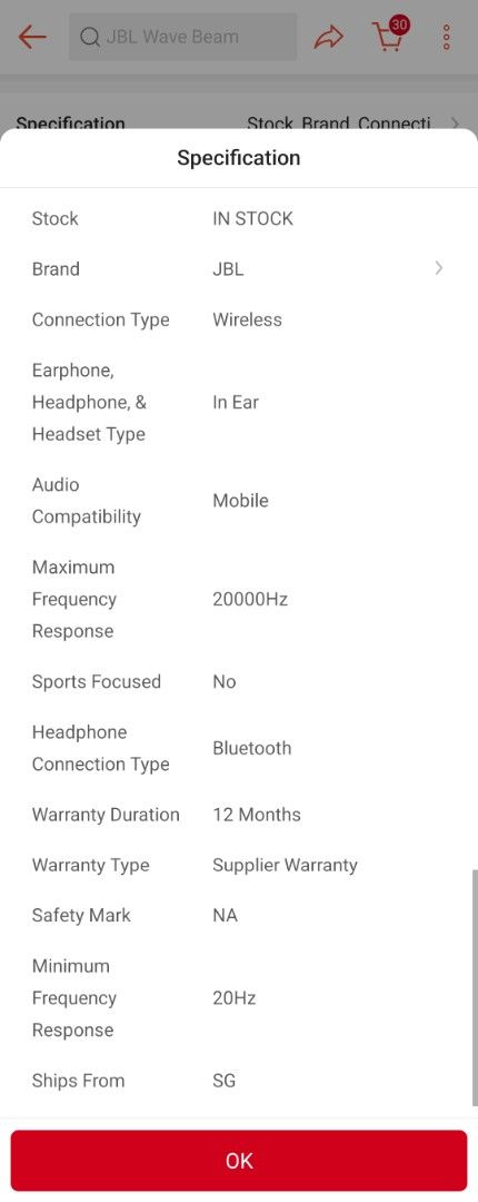 JBL Wave BEAM Wireless Bluetooth Earbuds509283467579904005