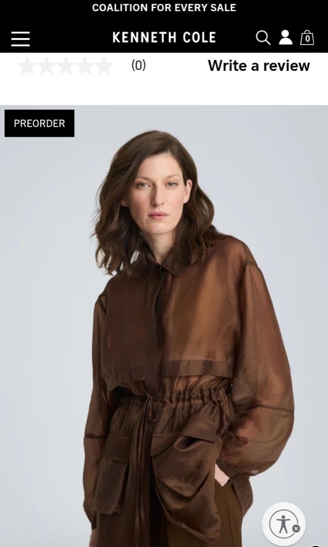 Kenneth Cole Brown cinch waist shacket (Category: Others Tops) located in Cavite. Submitted by oncetop_declutter (Listing ID 1449379031, Image 2). Description: brand new with hangtag sheer fabric functional pockets xs (oversized).