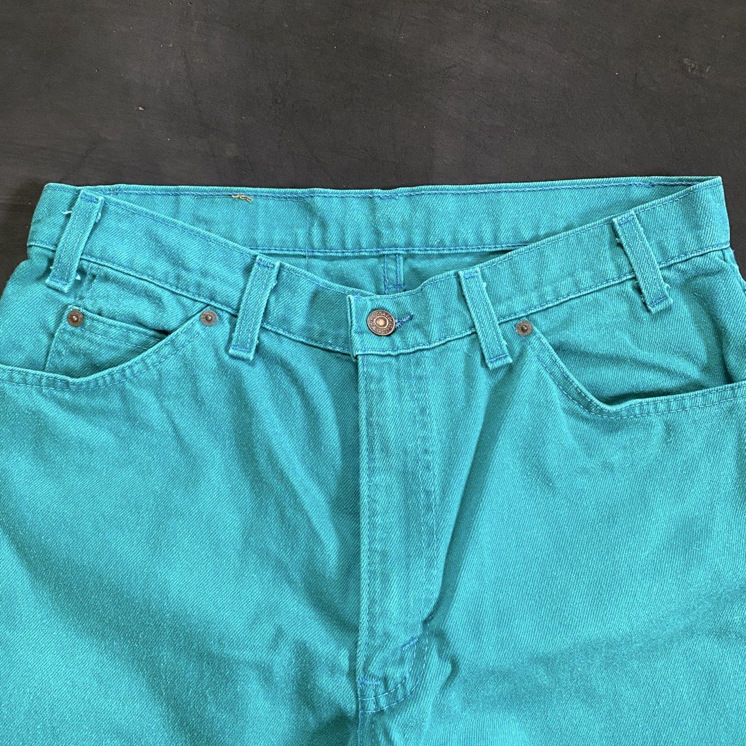 Levi's 501 Jeans - Teal (Category: Jeans) located in Tarlac. Submitted by thrifttuff_ (Listing ID 1449427081, Image 2). Description: 34W / 41L / 8.5LO Classic Levi's 501 jeans in a bright teal color. Button fly closure. Standard five-pocket styling. The iconic orange tab is on the back pocket. Made from durable denim. Great statement piece for any wardrobe, rare one of one colorway..