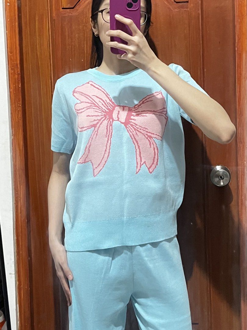 Light Blue Knit Top & Pants Set - Coords (Category: Sets or Coordinates) located in Valenzuela. Submitted by mrythings (Listing ID 1449413614, Image 3). Description: - Sold as a set - Size: Small-Large (stretchable) - BKK pasabuy.