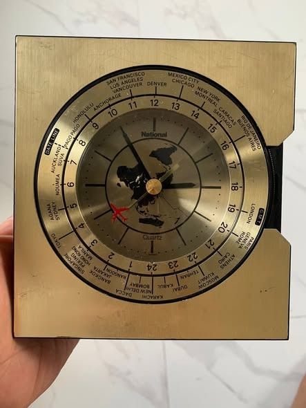 National Quartz World Time Clock 1992 Commemorative Edition (Category: Clocks) located in Caloocan City. Submitted by kandmshop (Listing ID 1449530637, Image 2). Description: Rare National Quartz World Time Clock (Japan, 1992). Commemorates 1M HDD production. Tracks global time zones with rotating bezel. Perfect for collectors!.