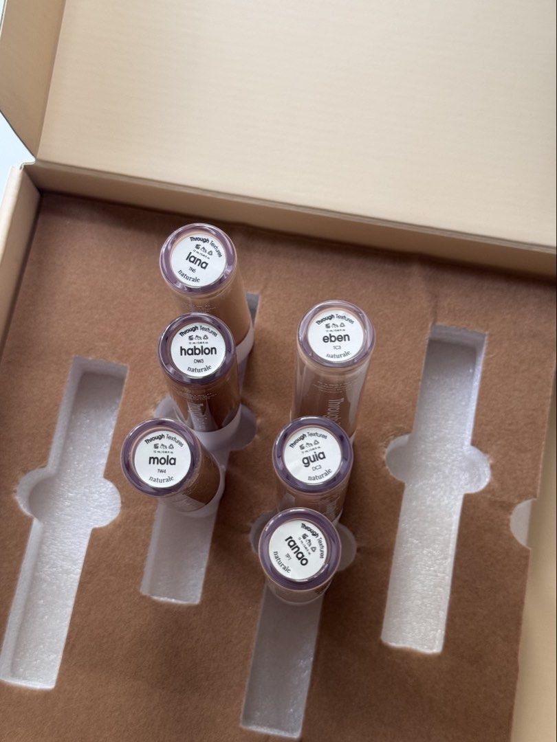 Naturale Through Textures Concealer (Category: Makeup) located in Quezon City. Submitted by declutterbyraven (Listing ID 1449372116, Image 2). Description: Naturale Through Textures Concealer shades: — eben, guia, hablon — ranao, mola, lana [SOLD] • brandnew • with box: ranao & guia • can give pr box if will get 3 or more .