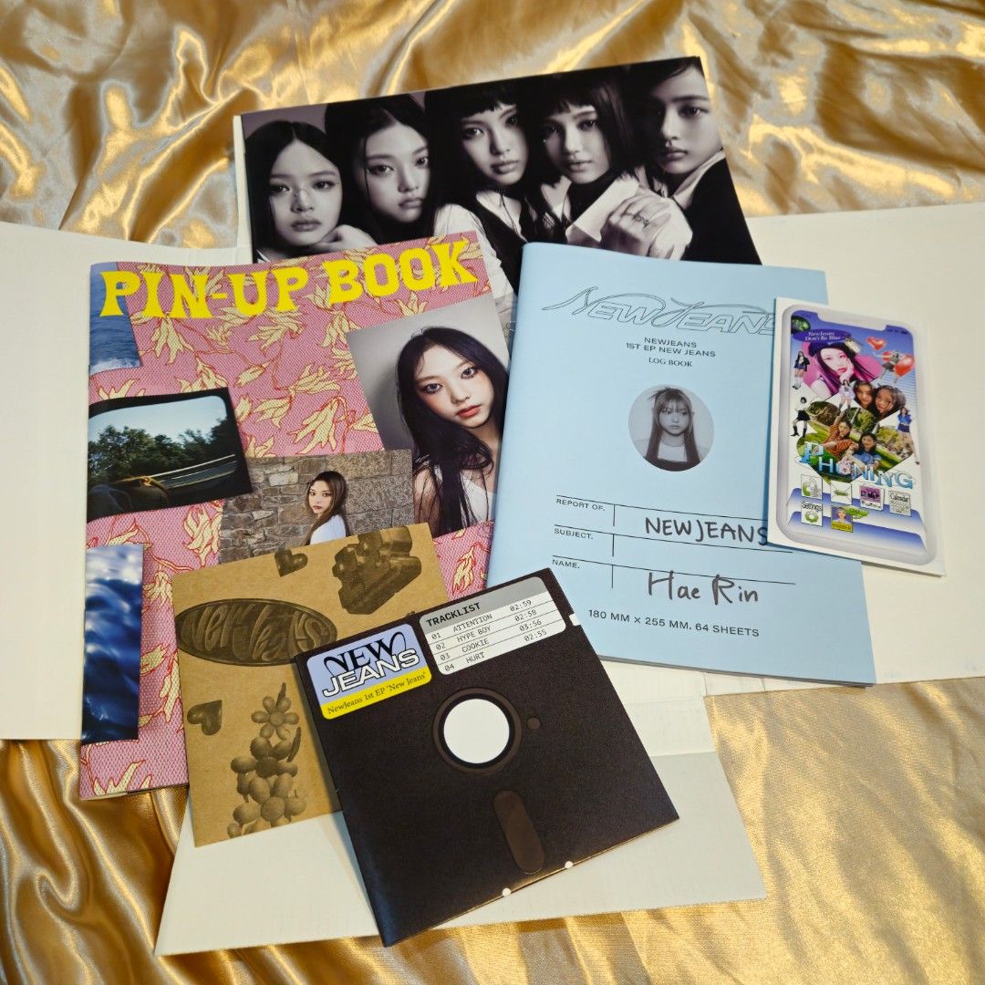 NEW JEANS 1st EP BLUEBOOK [Haerin Version] (Category: Jeans) located in Angeles City. Submitted by lunatariel (Listing ID 1449458935, Image 2). Description: Inclusions: - Outer box - Log Book - Pin-up Book - Phoning Manual Book - CD - Stickers NOT INCLUDED: PHOTOCARDS AND ID CARD * All items are authentic and from the album. * Ideal for Bunnies and NewJeans collectors..