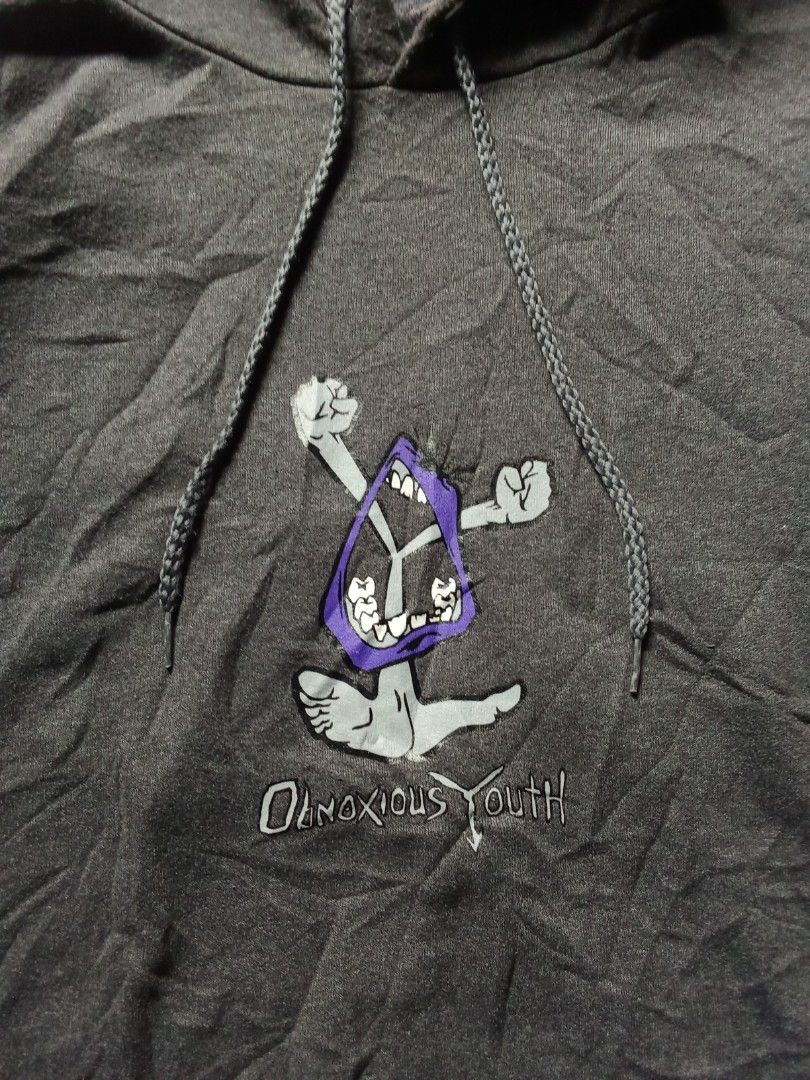 Oinxious Youth Band Hoddie (Category: Coats, Jackets and Outerwear) located in Polomolok. Submitted by timog_high_ice (Listing ID 1449418626, Image 3). Description: - Dark grey hoodie - 'Oinxious Youth' graphic on chest and sleeve - Made with Hanes Ultimate Cotton - Drawstring hood - Front pocket - Ideal for casual wear Pang Gig mo idol 🫶.