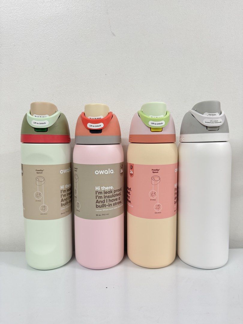 Owala FreeSip 24oz and 32oz (Category: Water Bottles & Tumblers) located in Manila. Submitted by clubbronzemnl (Listing ID 1449380082, Image 1). Description: Owala FreeSip 24oz: - Alpine Sport ₱2700 32oz: -Sky Marshmallow ₱2400 -Desert Bloom ₱2500 -Peachy Rose ₱3100 All are brand new and authentic 📍Taft, Manila.