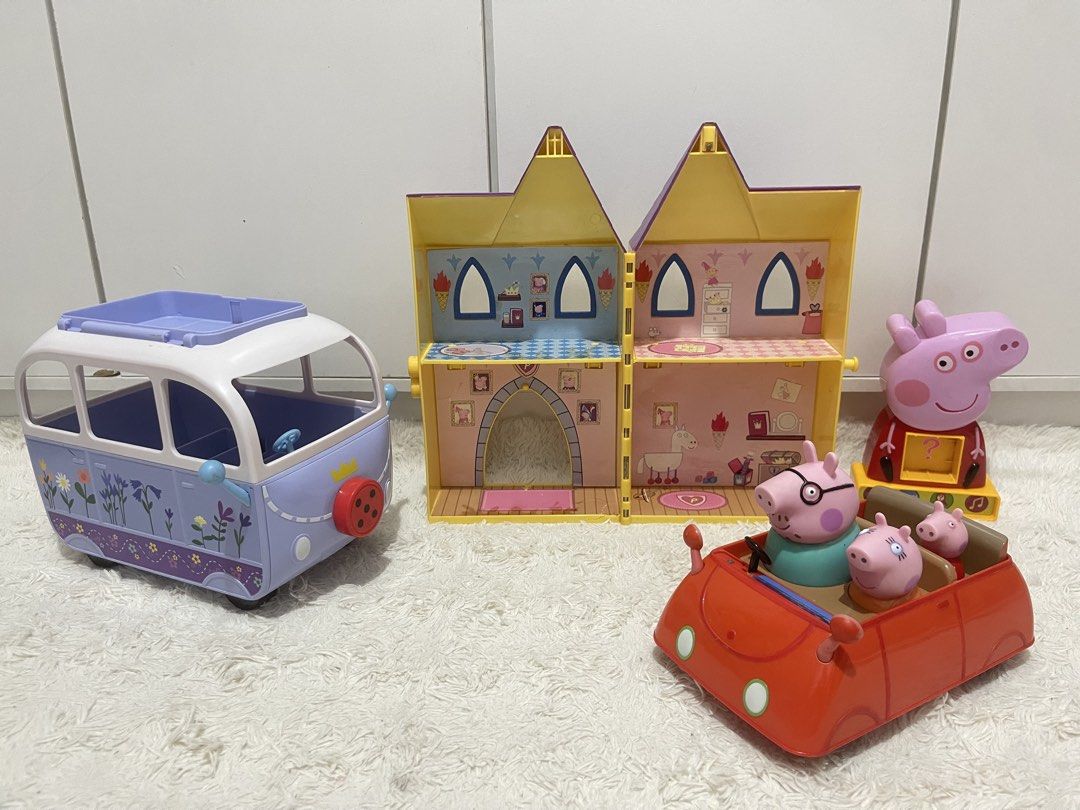 Peppa Pig Set Take all (Category: Kids Toys) located in Manila. Submitted by jassie06 (Listing ID 1449490033, Image 2). Description: TAKE ALL SET ❤️ jackpot set. super nice 🤗 What you see is what you get, as is. Queen’s castle Peppa Family car Camper Van.