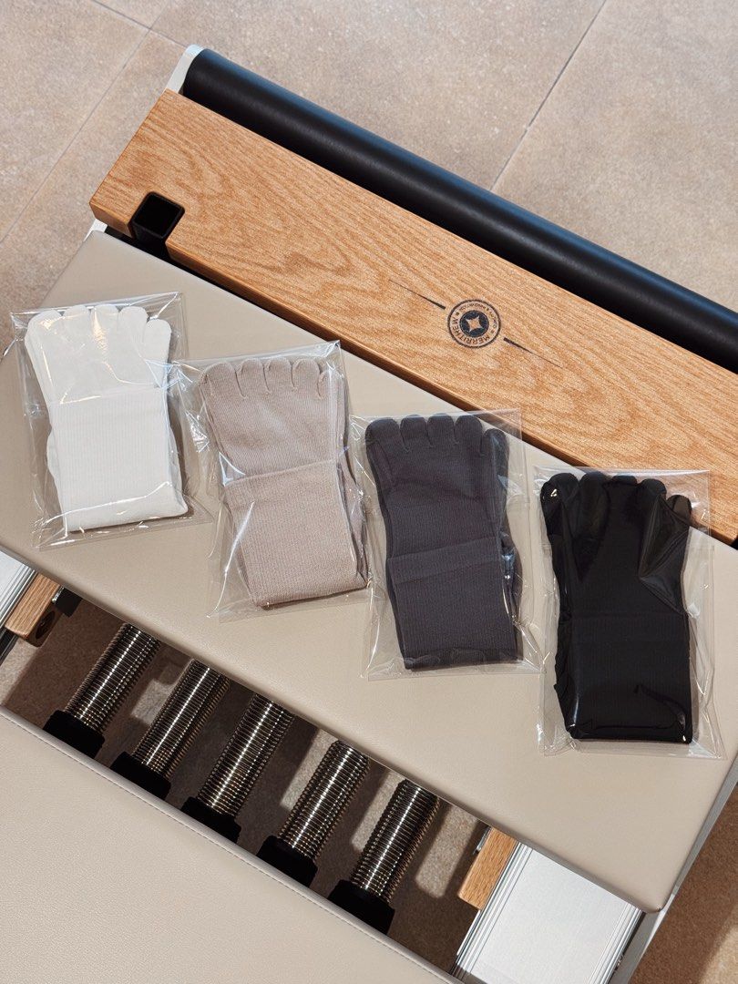 Pilates Grip Toe Socks Crew Length (Category: Activewear) located in Taguig. Submitted by giajamias (Listing ID 1447771821, Image 3). Description: Crew length, grip, toe socks for pilates at PHP500 per pair. Free size. Limited quantities of each color available: Black Grey Beige White Note: this listing of pilates socks have grey colored grip triangles bottoms as seen on the photo. .