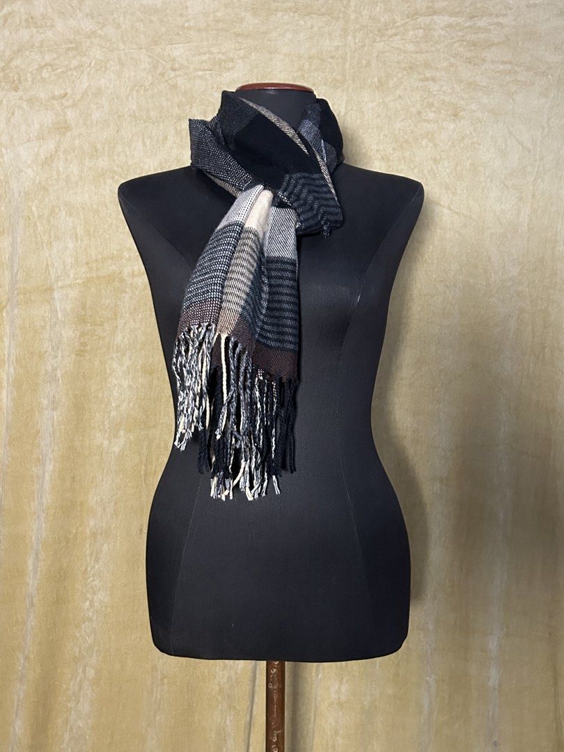 Plaid Scarf with Fringe (Category: Scarves) located in Batangas. Submitted by mkjgb (Listing ID 1449416543, Image 2). Description: - Bought in Palm Springs, CA - Warm plaid scarf with fringe details - Features shades of grey, black, and cream - Ideal for cooler weather - Made of soft material - Approximate dimensions: 74 inches long x 13 inches wide ❄️ Travel-Ready Winter Wear | Stylish • Cozy • Budget-Friendly 🧥✈️ ❄️ Stay Cozy, Stay Stylish 🧥 
